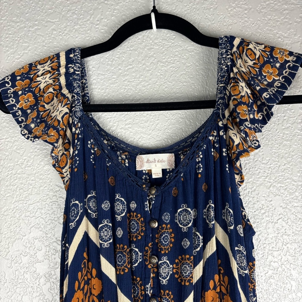 Altar'd State Women’s Navy and Orange Small Bohemian Patterned Maxi Dress - Picture 2 of 10